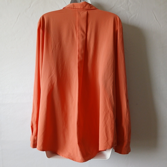 Chico's Orange  Button Up Shirt V Neck Stretch Sz 3  Casual Cottage Travel Work - Picture 7 of 8